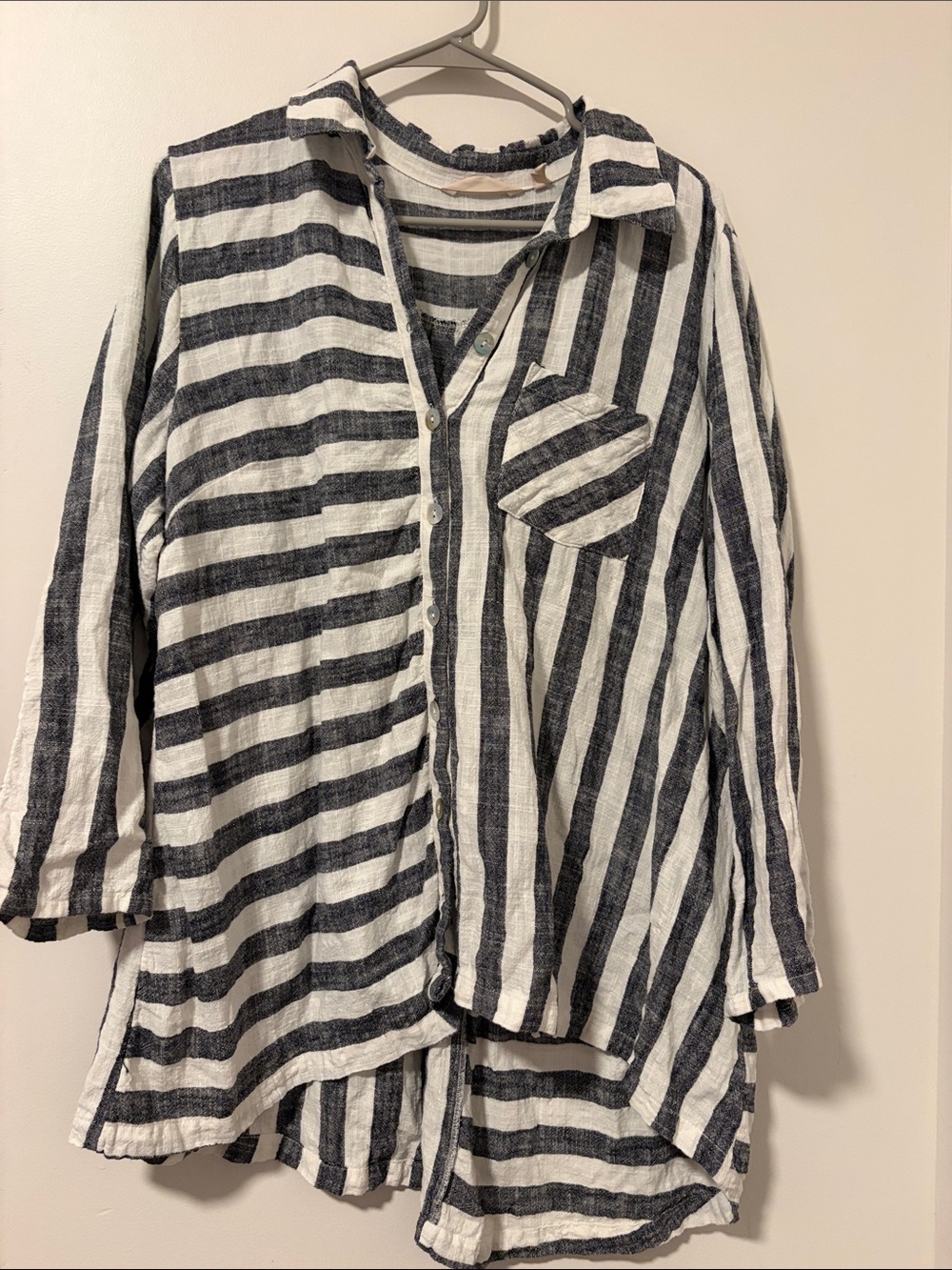 Soft Surroundings Linen Blend Tunic Top Mixed Stripes Size 1X